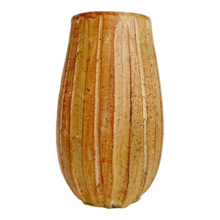 Rustic Orange Ceramic Fluted Table Vase For Sale