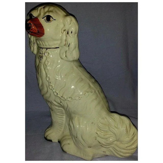 Large Antique 19th Century English Victorian Staffordshire Pearlware Pottery King Charles Spaniel Dog For Sale - Image 4 of 11