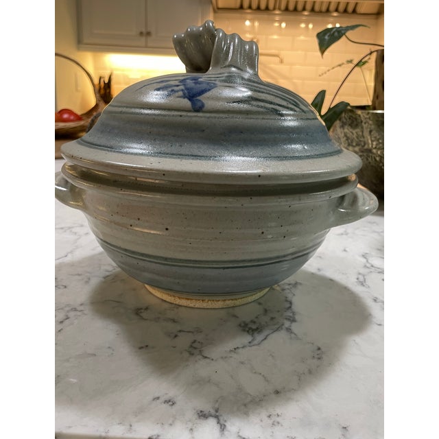 This Vintage Signed Mason & Holder Soup Tureen with a Blue Iris Motif is a lovely example of Artistic Handmade Stoneware....