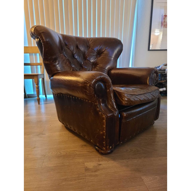 Restoration Hardware Churchill Leather Recliner With Nailheads Chairish