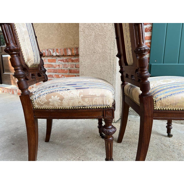 Pair Antique French Dining Chairs Renaissance Carved Oak Black Forest C1880 For Sale - Image 18 of 18