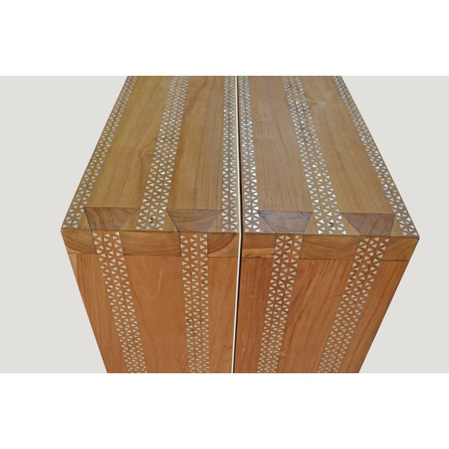 2010s Andrianna Shamaris Shell Inlay Teak Wood Console For Sale - Image 5 of 5