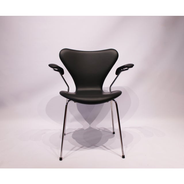 Black Leather Model 3207 Seven Chair by Arne Jacobsen for Fritz Hansen, 1980s For Sale - Image 9 of 9