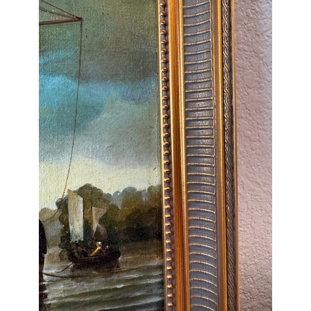 French Country Early 20th Century After Aelbert Cuyp, "The Maas at Dordrecht" — Vintage Oil on Linen, Dutch Golden Age Marine Scene, Sourced in France For Sale - Image 3 of 6