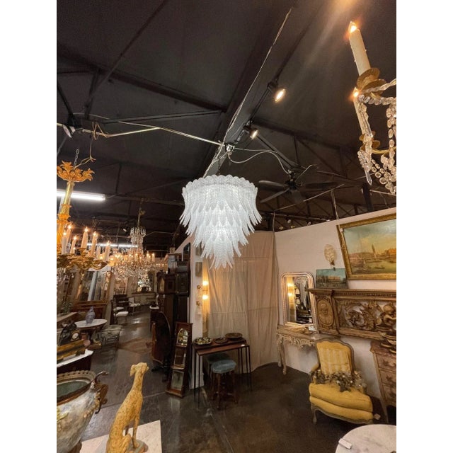 Metal Large Scale Modern Murano Style Glass Waterfall Chandelier For Sale - Image 7 of 8