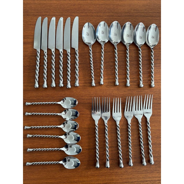 Vintage Stainless Steel Cutlery Service with Twisted Handles, 1990s, Set of 24 For Sale - Image 6 of 6
