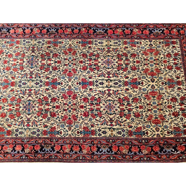 Vintage Persian Bidjar Area Rug, Handwoven All Over Floral Pattern, Yellow & Red, 5’ X 9’ For Sale - Image 10 of 11