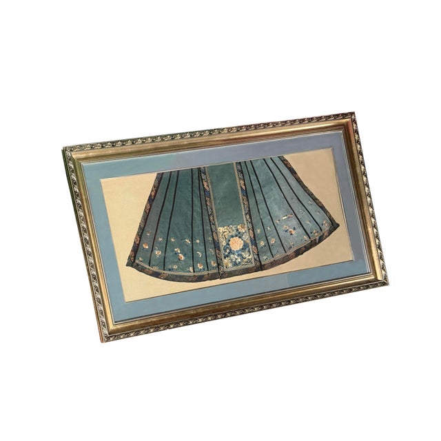 This framed textile presents a fine example of a Late Qing Dynasty Mamianqun (Horse-Face Skirt), traditionally worn by Han...