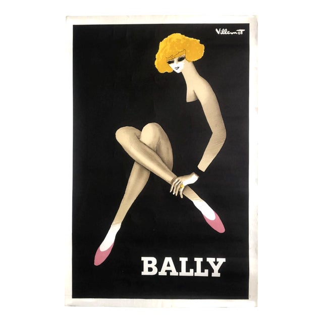 Arches Paper Poster of Bally Shoes / Blonde Woman by Bernard Villemot, 1982 For Sale