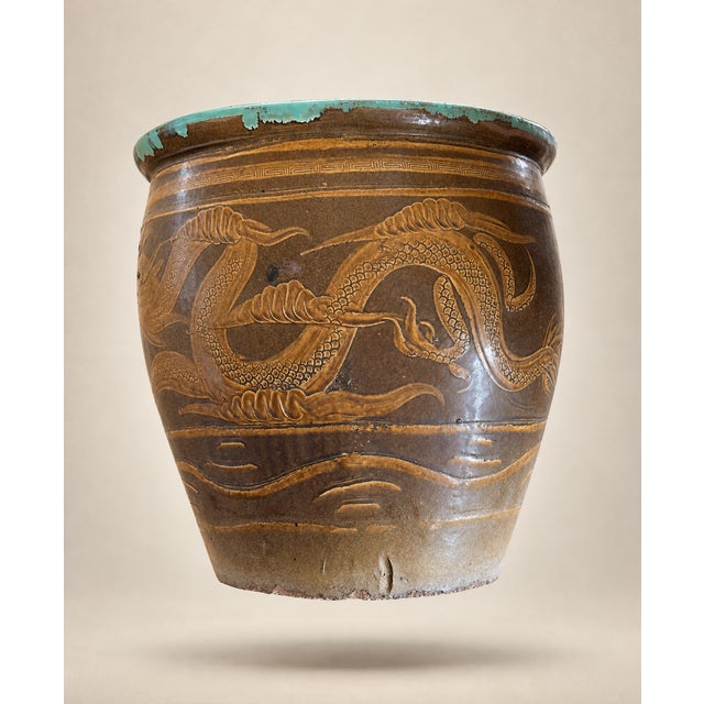 Antique Chinese "dragon egg" pot (also referred to as a century-egg jar or picking jar) dating back to the late 19th or...