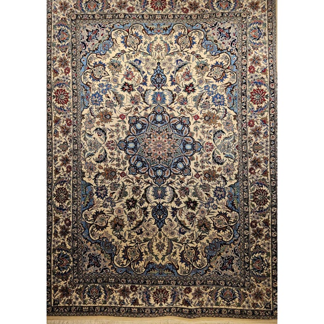 Vintage Tabriz Design Area Rug, Hand-Knotted Wool, Floral Pattern, Ivory & Blue, 6x8 For Sale - Image 16 of 18