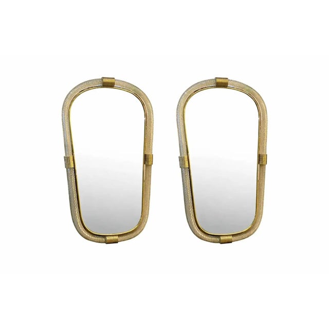 Contemporary Italian Murano Glass Mirrors with Gold Leaf and Torciglione Design by Simoeng for Simoeng, Set of 2 For Sale - Image 3 of 11