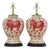 Pair of Vintage Brunschwig & Fils Cadiz Table Lamps - Red and Cream Ceramic With Elephant and Camel Motif For Sale