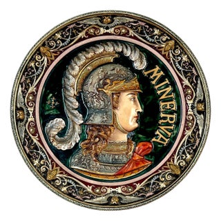 Three-Dimensional Continental Majolica Charger of Minerva, Late 19th Century For Sale