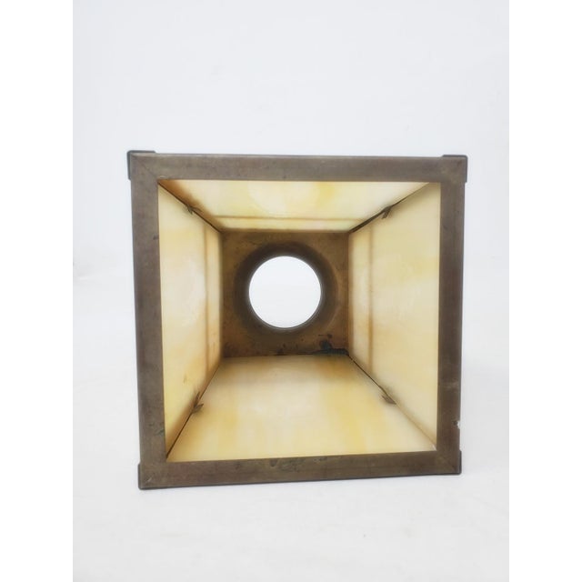 Vintage 4-Panel Slag Glass Brass Lampshade - Mission - Arts & Crafts - 5" Tall For Sale In Los Angeles - Image 6 of 11