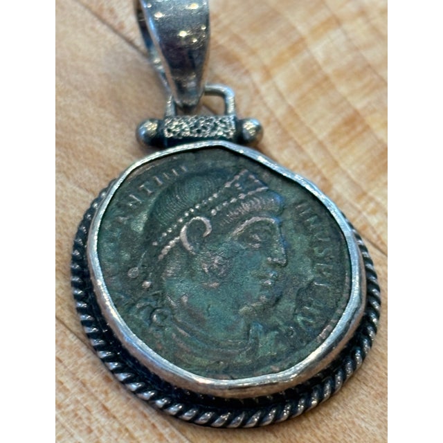 Mediterranean Antique Pendant With Roman Coin With Rope Setting For Sale - Image 3 of 9