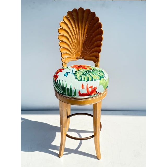 Hollywood Regency 1980s Pair of Shell Back Bar Stools For Sale - Image 3 of 12