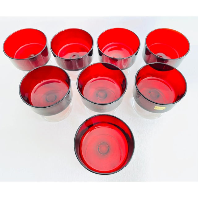 Glass Vintage 1960s French Red Glass Coupes, Set of 8 For Sale - Image 7 of 8