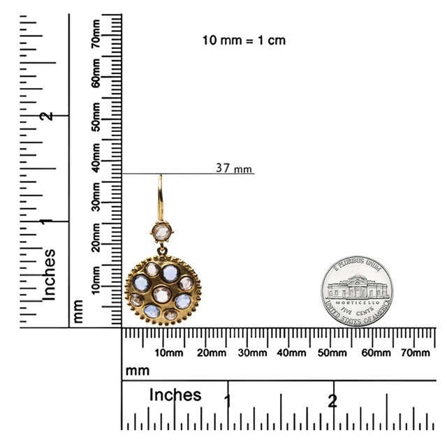 Haus of Brilliance 18K Yellow Gold 1 2/3 Cttw Diamond and Blue Sapphire Bezel Set Gemstone Cluster Medallion Dangle Earrings (Brown and G-H Color, SI1-SI2 Clarity) For Sale - Image 4 of 4