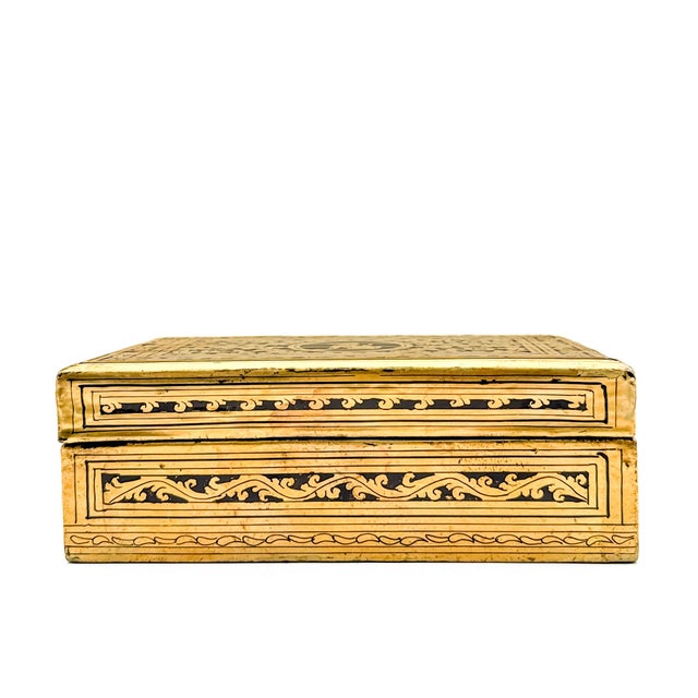 Gold Vintage Mid-Century Burmese Black & Gold Shwe Zawa Lacquer Chinthe Box For Sale - Image 8 of 8