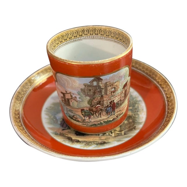 Antique Prattware Coffee Can With Saucer, English, Circa 1880's For Sale