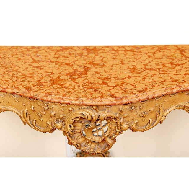 Wood Mid 20th Century Extraordinary Louis XV Style Rossa Verona Marble Top Console Table For Sale - Image 7 of 10