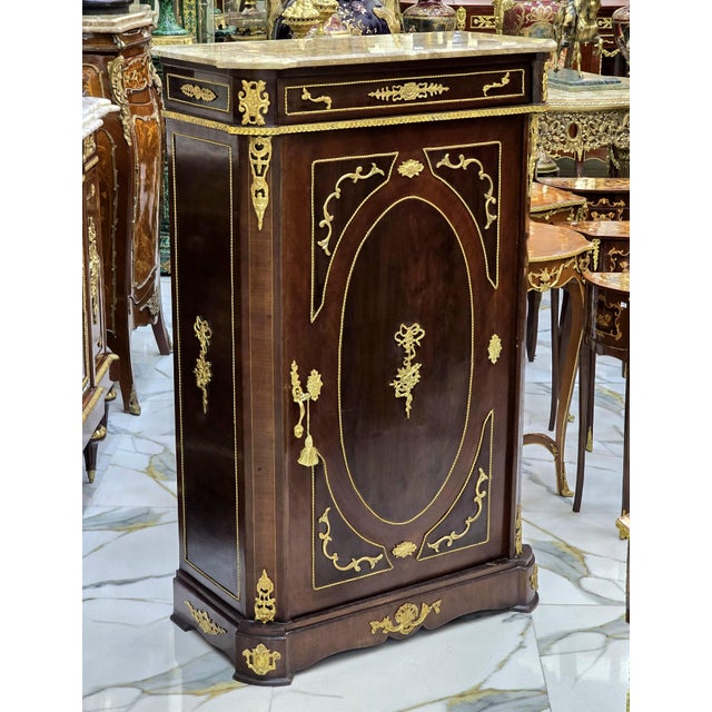 French French Louis XV Style Commode Marble Topped Brown Finish For Sale - Image 3 of 9
