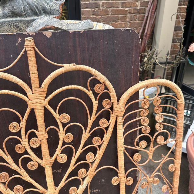 Wood 1970s Wicker Twin Headboard With Heart Details For Sale - Image 7 of 9