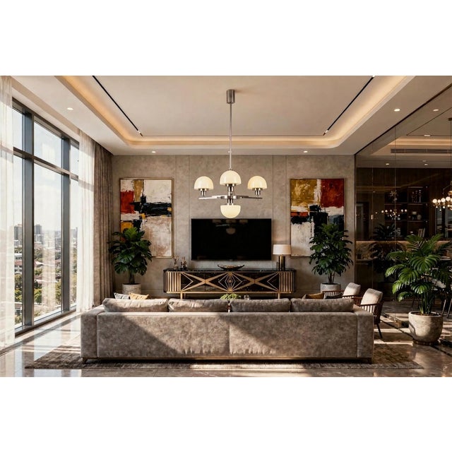 Silver Art Deco Chandelier in Chrome-Plated Steela and Opaline Glass, Czech, 1930s For Sale - Image 8 of 11