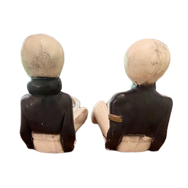 1950s Mid-Century Chalkware Blackamoor Figurines & Ashtrays With Glass Inserts - A Pair For Sale - Image 6 of 6