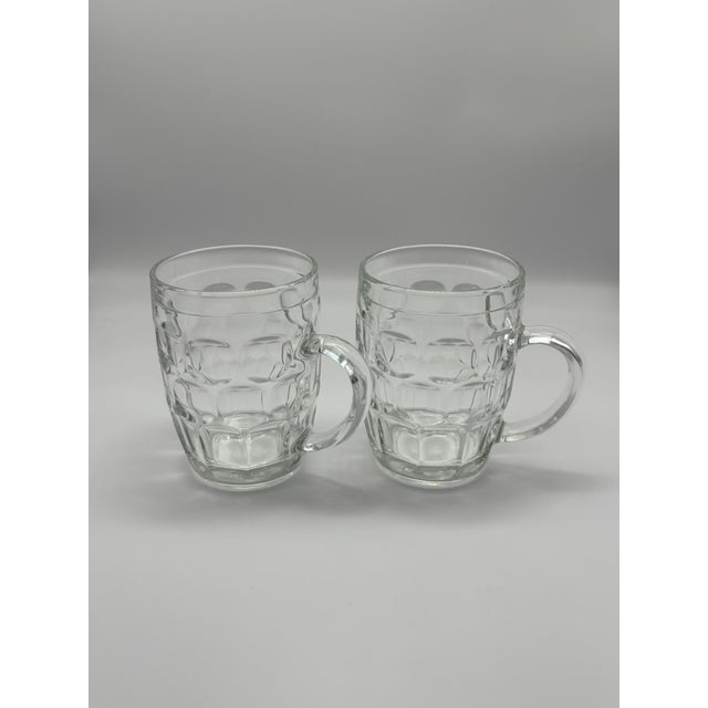 Vintage Arcoroc Clear Glass 16 Ounce Beverage Mugs, Thumbprint Pattern, Set of 2 Mugs For Sale In Portland, ME - Image 6 of 11