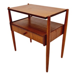 Mid-Century Danish Teak & Brass Bedside Table, 1960s For Sale