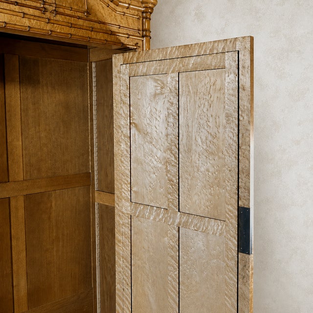 French Birds Eye Maple Faux Bamboo Mirrored Armoire, 1900 For Sale - Image 4 of 12