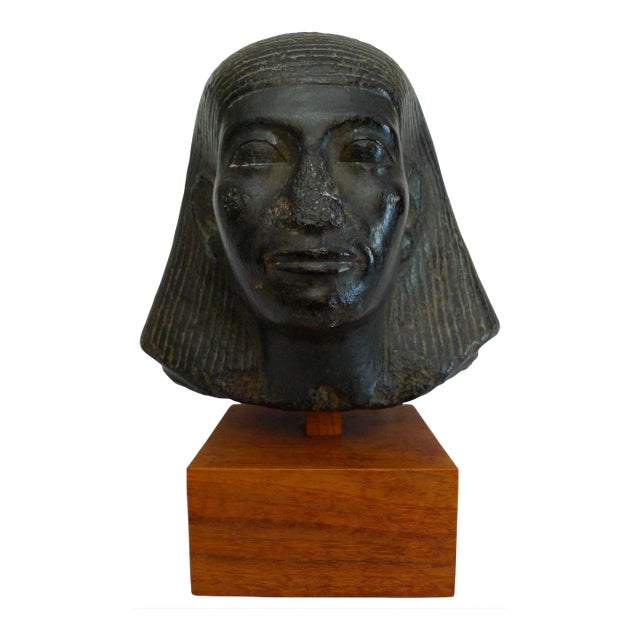 1960s Museum Pieces Inc. Black Granite Egyptian Head Sculpture For Sale