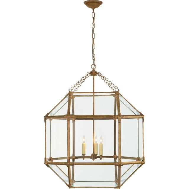 Transitional Suzanne Kasler for Visual Comfort Signature Morris Large Lantern in Gilded Iron with Clear Glass For Sale - Image 3 of 4
