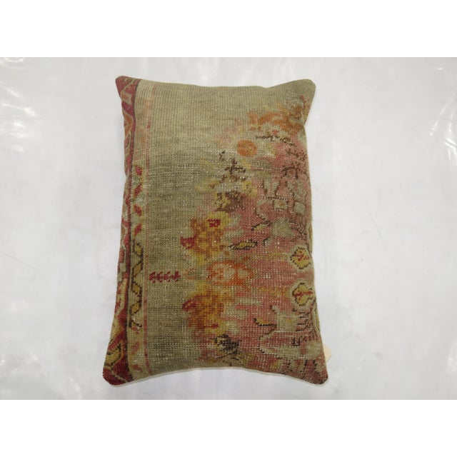 Zabihi Collection Blue Pink Vintage Oushak Rug Pillow For Sale - Image 4 of 5
