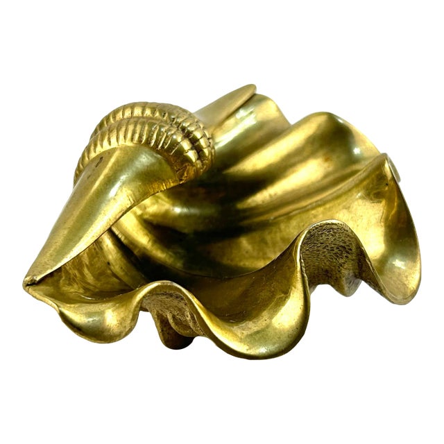 Sculptural Brass Shell Trinket Bowl With Fluted Edges For Sale