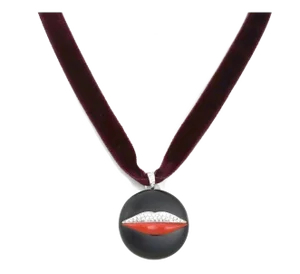 Bvlgari Enigma Diamond Coral Jet 18k Gold Lips Pendant Velvet Necklace