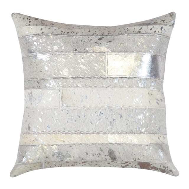 Pasargad Home Safari Striped Silver Cowhide Pillow For Sale