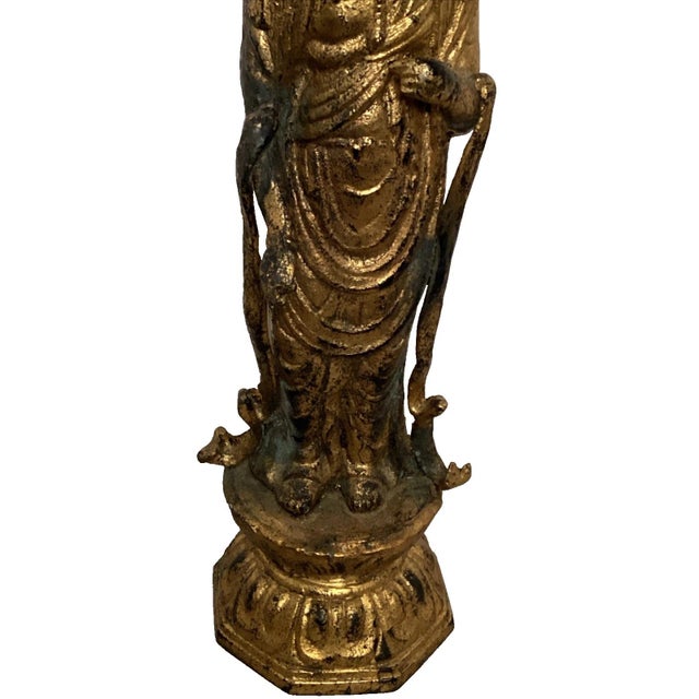 Japanese Vintage Showa Period (1926–1950s) Japanese Kannon Buddhist Cast Iron Statue For Sale - Image 3 of 8