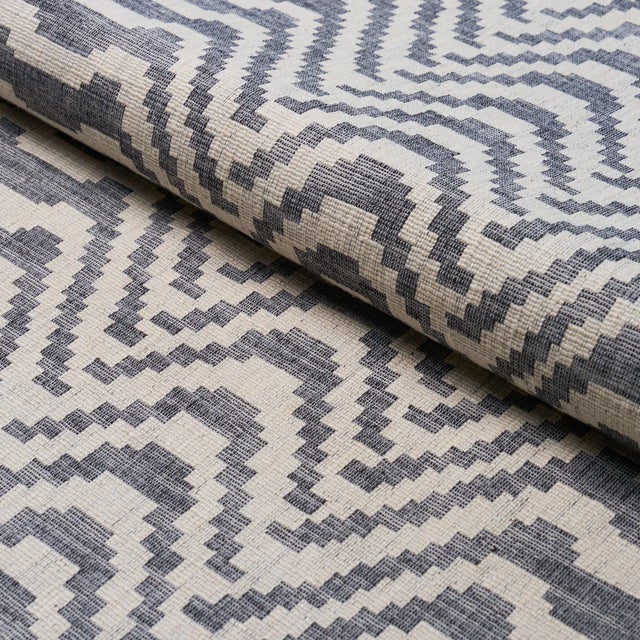 Schumacher Schumacher Stepped Chevron Fabric In Indigo For Sale - Image 4 of 4