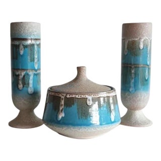 Aqua Drip West German Pottery Collection For Sale