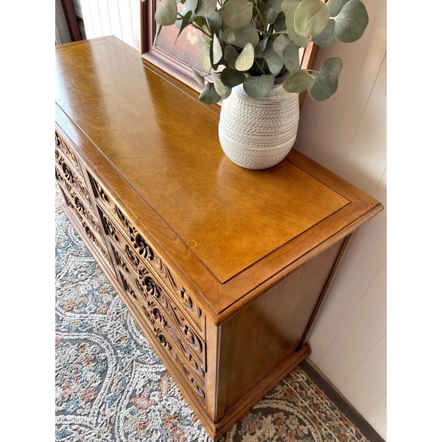 Mediterranean Vintage Carved Wood 8-Drawer Dresser | Sideboard | Credenza | Chest | Boho, European, Cottagecore Furniture For Sale - Image 3 of 10