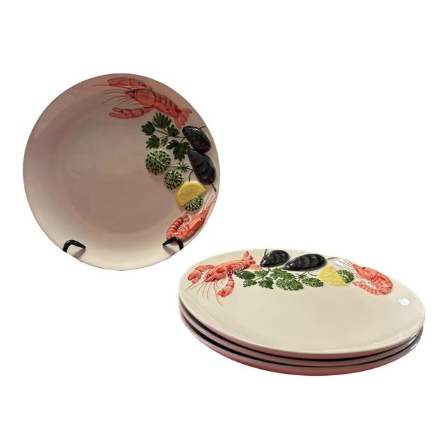 1980s Embossed Lobster Plates, Table Cloth & 4 Napkins, Set of 9 PCS For Sale