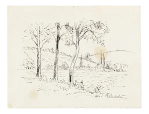 Paysage - Original China Ink Drawing by Abel Pierre Renault - Mid 1900 Mid 1900