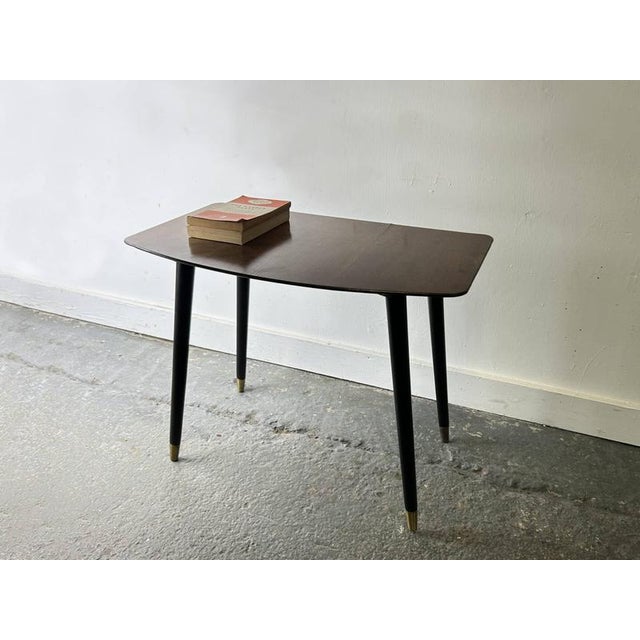 Small Mid-Century Vintage Side Table with Tapered Black Legs & Brass Ferrules For Sale - Image 3 of 6