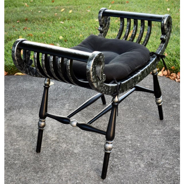 Vintage (1990's) Vanity Bench - Roman Slatted Saddle Seat Chair has a Hollywood Regency Style. A curule vanity stool...