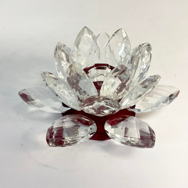Mid-Century Hollywood Regency Lotus Crystal Candle Holder. For Sale - Image 6 of 7