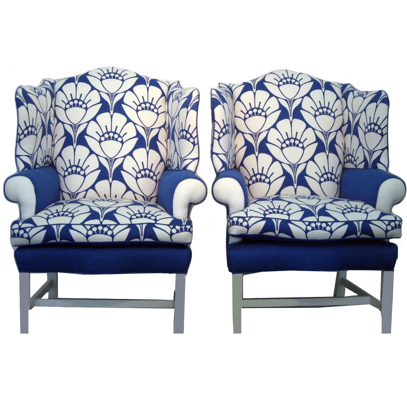 Oversized Blue & White Blossom Chairs A Pair Chairish