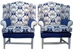 Oversized Blue & White Blossom Chairs A Pair